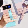 Dual Color Contrast PU Leather Wristband Soft Shockproof Cases With Retractable Wrist Strap Holder Stand For Samsung Galaxy Z Flip 3 4 5 Flip4 Flip5 Huawei P50 Pocket