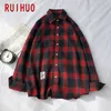 Ruihuo Lange Mouw Rood Zwart Plaid Shirt Mannen Slim Fit Katoen Casual Shirts Kleding Modemerk M-3XL Lente 220321