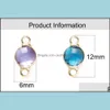 Charms Jewelry Findings Components Trendy Crystal Charm Pendant Copper Metal Gold Color 12 Birthstone Rhinestones Round For Dh1Mr