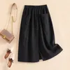 Skirts 2022 Spring Autumn Arts Style Women Elastic Waist Knee-length Loose Single-breasted Casual A-line Cotton Linen Skirt V425