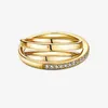 クロスオーバーパヴェトリプルバンドリング 925 スターリングシルバーローズゴールドメッキオリジナルボックスパンドラ男性女性の結婚指輪セット