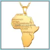 Pendentif Colliers Pendentifs Bijoux Hip Hop Afrique Carte Collier Hommes Sier Rose Or Noir Lettrage Africain Charme Lien Chaîne Pour Les Femmes Goutte