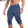 MAGCOMSEN Summer Joggers Mens Below Knee Sweatpants Training Fitness Gyms Pants Zip Pocket Drawstring Elastic Waist Track 220622