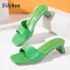 Sandales été femmes pantoufles diapositives bout ouvert bas talons hauts chaussures sandale femme loisirs plage vert blanc tongs taille 41 42 220232