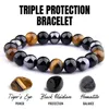Natürlicher Hämatit Schwarz Obsidian Tiger Eye Stone Triple Protection Armband Für Männer Frauen