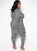 Pantalones de talla grande para mujeres 5xl Jumpsuits flacos para mujeres Playsuits de manga larga Autumn Fashion Houndstooth Impresión casual de lápiz de lápiz de lápiz