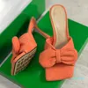 Designer Women Towel Mules Unlined Sandals Bowtie Stretch quilted Slides High Heels lido Sandal Designer Shoes Squared Sole