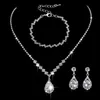 Mode Vrouwen Crystal Bruid Ketting Oorbel Sieraden Set Rhinestone Verzilverd Trouwjurk Banket Dames Gift