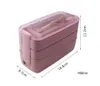 900ml Lunch Box 3 Layer Wheat Straw Bento Boxes Microwave Dinnerware Food Storage Container Lunchbox