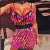 Simple Rhombic Pailletten Dame Camis Mode Holle uit Metalen Ketting Crop Tops Zomer Eye-Catching Rave Festival Shiny Camisole 220318