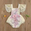 0-24M Princess Baby Girls Bodysuits Lace Flowers Print Ruffles Short Sleeve Jumpsuits Summer 2 Colors G220510