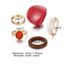 Set di anelli alla moda per donna Anello da dito geometrico in legno in resina rossa esagerato Gioielli di moda punk