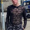 Männer T-Shirts Männer T-shirt Gedruckt Oansatz Langarm Mesh Transparent Streetwear Sexy Party Nachtclub T Tops Männer Kleidung INCERUN s-5XL 220926