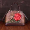 Evening Bags Women Natural Skin Shoulder Crossbody Handbag Luxury Rose Embossed Female Vintage Messenger Tote Shell Genuine Leather Bag