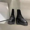 2022 femmes noir grosse plate-forme bottes en cuir botte à lacets luxe talon haut bottines tête ronde bottes de Combat avec boîte NO396
