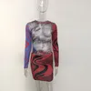 BOOFEENAA 3D Abstrakt Bedruckte Sexy Zweiteilige Sets Damen Outfits Y2k Ästhetische Grafik T Shirts Miniröcke Clubwear C96 CF22 220714