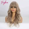 TINY LANA Synthetic Long Wavy Ombre Light Brown Blonde Ash Wigs with Bangs Party Cosplay Hair Wigs for Black Women Fake Hair