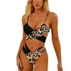 Women's Swimwear Women Swimsuits Leopard Patchwork Bathing Suits For Strap Cross Tie Up Bra Hollow Out Thong Bikini SetWomen's