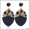 Kolczyki żyrandolowe Dangle Biżuter Klasyczny brokat skórzany owalny kropla dla kobiet złoty ton lampart gepard geometryczny dostawa 2021