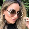 Óculos de sol 2022 luxo elegante redondo pérola moda para mulheres designer de marca grandes tons marrons viagem praia óculos de sol decorativos