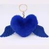 Porte-clés coeur ailes amour boule de cheveux porte-clés pendentif sac en peluche fille ornements voiture mignon cadeau Llaveros Para Mujer Pom Emel22