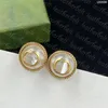 Classic Pearl Ear Stud Chic Double Letter Studs Retro Gold Ploated Earring Women Birthday Party sieraden met Box3089754