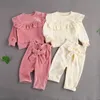 Kleidungssets MaBaby 0-12M Herbst Winter Warme Kleinkind Baby Mädchen Kleidung Set Glatte Samt Outfits Rüschen Trim Top Bogen Hosen DD40Clothi