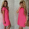 Summer Beach Casual Dress Women Female Short Sleeve Loose Mini A line Dresses Candy Color S XXL 220521