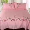 WOSTAR Rose flora embroidery design flat bed sheet solid colour cotton twill linen bedding luxury home textiles queen king size 220514