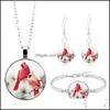 Orecchini Collana Moda Donna Set di gioielli Cabochon Bracciale con ciondolo Set Cardinal Bird Time Stone For Ladies Party 1965 T2 Drop D Dh7Rf