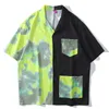 Y2Kシャツヒップホップタイ色のカラーブロックパッチワーク特大の街路洗濯ブラウスファッショントップ服He668 220324