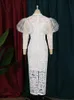 Robes de grande taille dentelle élégante 3XL 4XL manches longues lanterne blanc rose moulante Vintage robe de bal robes pour dames soirée PartyPlus