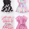 Girlymax Spring Summer Milk Silk Baby Kids Tie Dye Daisy Stripe One Piece Garment Jumpsuit Pantsショーツセット衣服の袖220620