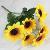Couronnes de fleurs décoratives beau Bouquet de tournesol fleur de soleil en soie tête artificielle pour la maison jardin fête mariage bricolage