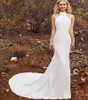 Sexy Charming Mermaid Wedding Dresses with Bow Scarf Simple Satin Halter Neck Backless Bride Gowns Summer Vestido De Novia 2023 New