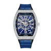 Orologio da uomo di lusso alla moda con diamanti, orologio da polso al quarzo impermeabile con cinturino in silicone blu, orologio casual Drs