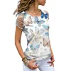 Vintage Summer Women 3D krótki rękaw Losy O wycięte ramię elegancka moda koszulka Camisetas Mujer 220628