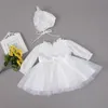 With Hat Vintage Baby Girl Baptism Dresses Set For Girls 1 Year Birthday Party Dress Autumn Winter Christening Gown Clothing Girl3130950