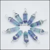 Pendant Necklaces Pendants Jewelry Natural Purple Green Fluorite Hexagonal Column Stone Charms Vintage Choker Necklace Fashion Women Drop