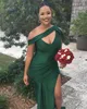 Sexy Side Split Mermaid Prom Dresses Eenvoudige Donkere Groen Satijnen Avondjurken Holle Uitgehold Lange Vloer Lengte Women Celebrity Feestjurk 2022