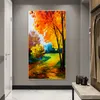 Arbre peinture à l'huile imprimée sur toile imprime paysage mur Art pour salon décor à la maison forêt dorée décorations d'intérieur