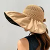 여름 여성 버킷 모자 UV 보호 큰 넓은 뇌하의 태양 모자 빈 탑 모자 포니 테일 모자 활 숙녀 소녀 파나마 모자