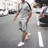 Heren Tracksuit Summer Casual Mens Clothing Korte mouw T -shirt en shorts Stripe Fashion Sport Suit voor mannen 220608