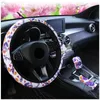 Steering Wheel Covers 3PCS/ Set Car Cover Handbrake Gear Shift 10Styles Flowers Girl Woman Braid On Auto ProtectorSteering