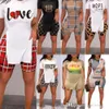 2022 Designer Survêtements Sexy Casual Leggings À Manches Courtes Tenues Mode Imprimer Dames Split Lâche T-shirt Deux Pièces Ensemble