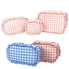 Cases Ruffle Plaid Cosmetic Bag Letter Patch Personalized Nylon Pink Bule Toiletry New Travel Makeup 220708