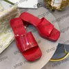 Desinger Women Slide Sandal Slippers Jelly Chunky Silhouette Transparant Rubber Block Heel Sandalen Glippen op Open teen Rood roze massieve kleurschoenen met doos EU36-41