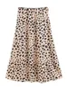 Retro hög midja leopardtryck satin kjol som silke sommar kvinnor elastiska mitten långa alinkjolar femme 220701