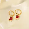 Hoop & Huggie Vintage French Mini Rectangle Colorful Zircon Earrings For Women 18K Gold Plated Stainless Steel Circle JewelryHoop Kirs22