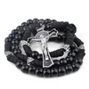 Chains Black Paracord Men Rosaries 12mm Acrylic Beads Cross Necklace For Soldier Catholic Rugged RosaryChains